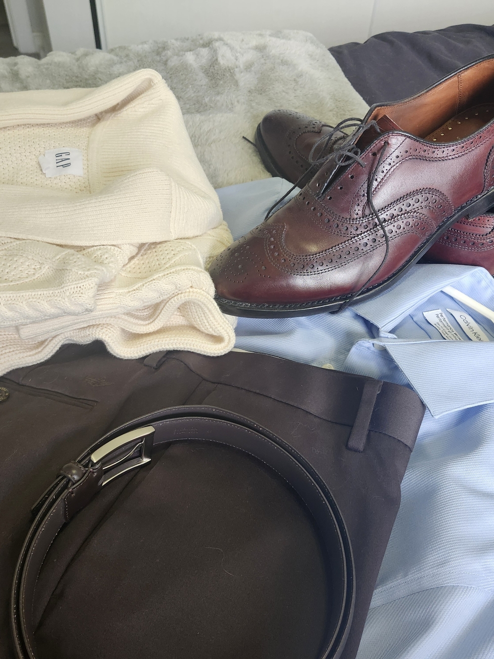 Men's Burgundy Leather Wingtip Dress Shoes - Classic Brogue